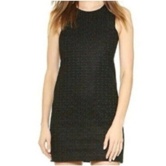 Theory Dress 8 Black Textured Eyelet Cotton Sheath Stretch Sleeveless Gwideen - Picture 1 of 11